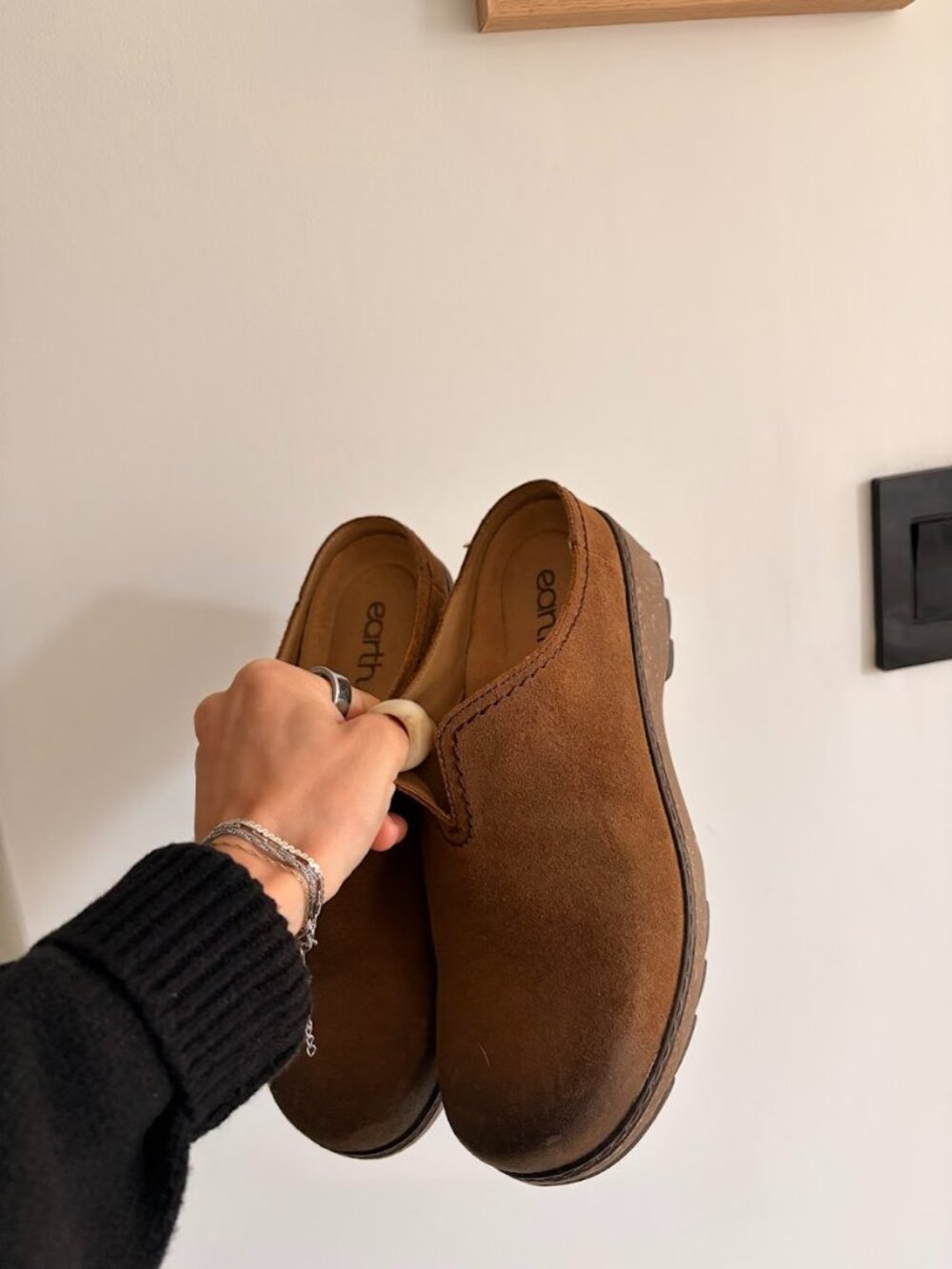 Kolia Round Toe Slip-on Casual Clogs Dark Brown Leather Mules with Cork Footbed